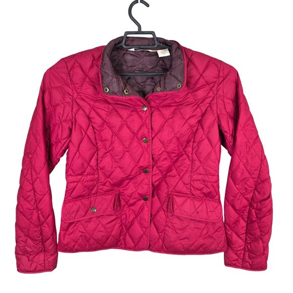 Womens Eddie Bauer Red Quilted Goose Down Jacket Snap Button Up Polyester Size M - Picture 1 of 9